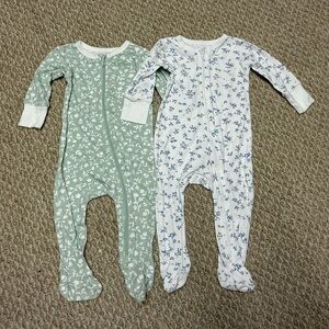 Adorable Kids Footies Set Of 2 - Sage and White Floral